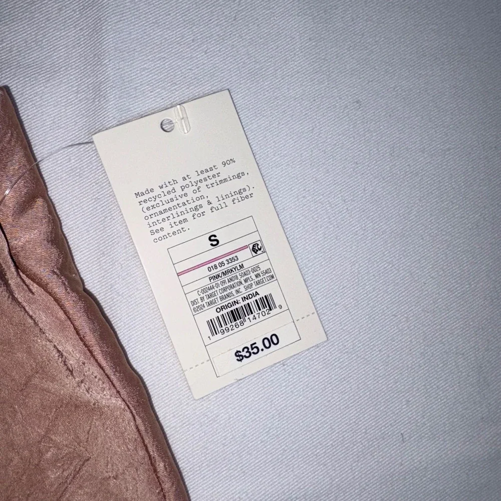 A New Day Satin Midi Skirt Small Pink champagne NEW Lace Trim Crinkle Slip Skirt